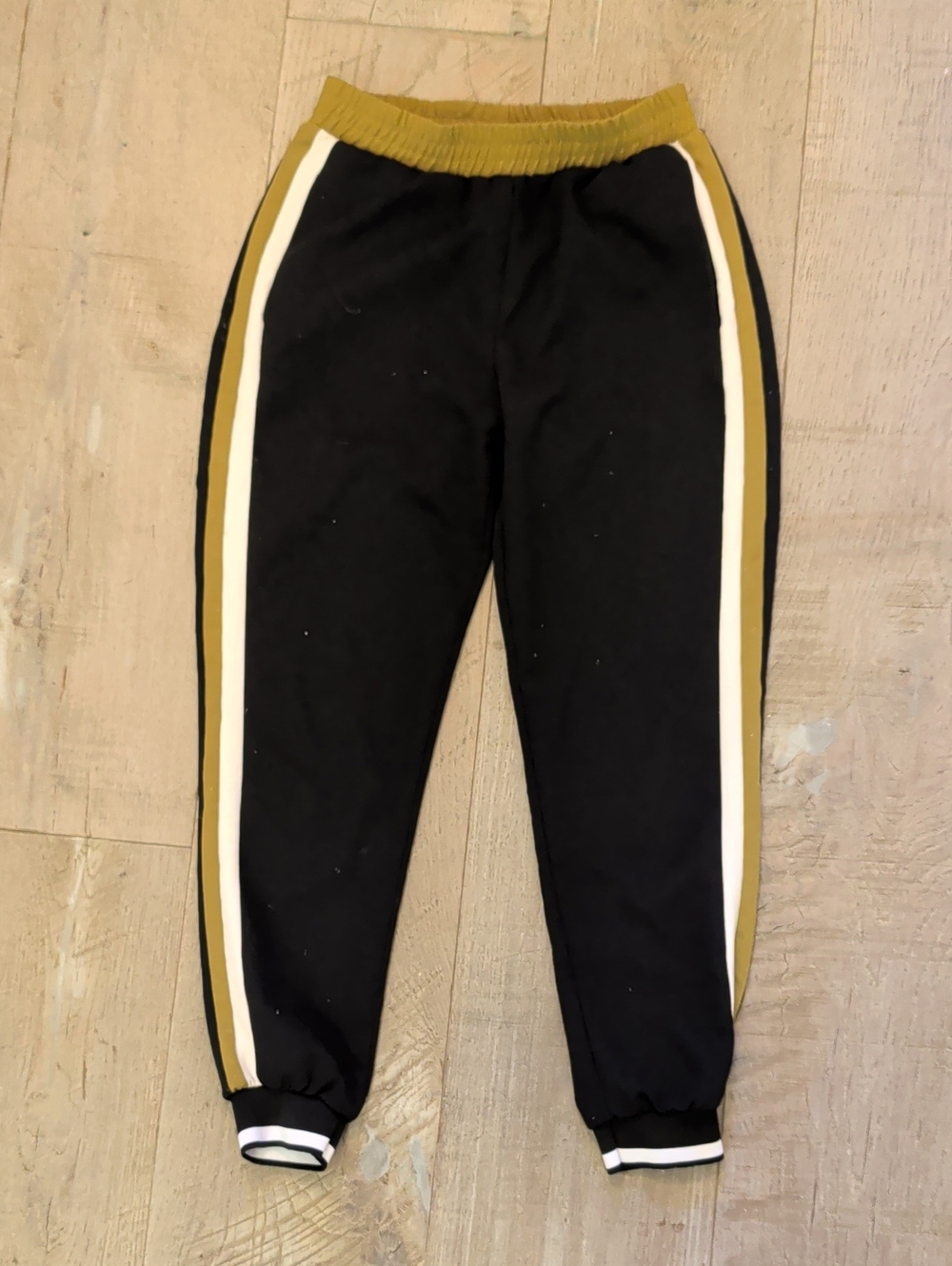 Zara Black Joggers with Olive and White Side Stripes